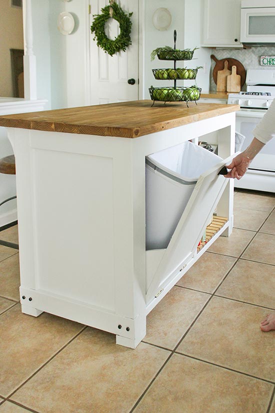 island kitchen trash diy storage built cabinet adding pull under open hidden space living room movable yourself tutorial