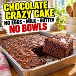 Chocolate Crazy Cake (No Eggs, Milk, Butter or Bowls)