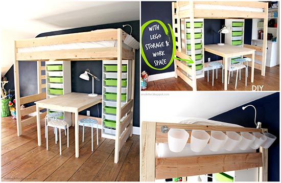 DIY Loft Bed with Desk and Storage