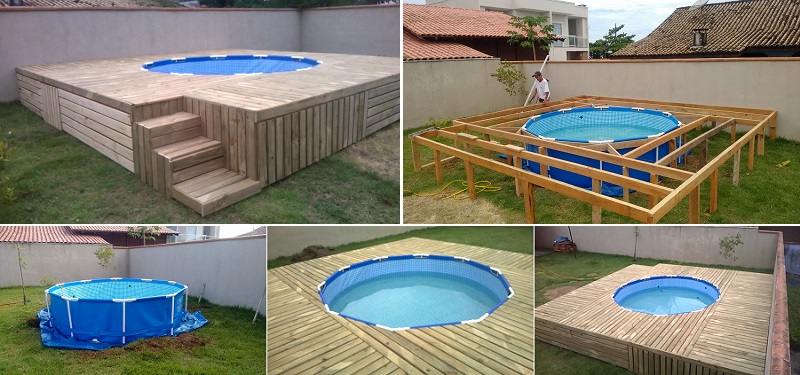 Above Ground Pool With Diy Pallet Deck, How To Build A Pallet Deck For Above Ground Pool